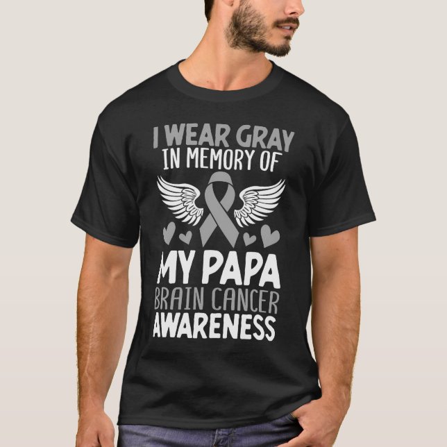T-shirt Je Porte Du Gris Pour Mon Papa Cerveau Cancer Sens (Devant)