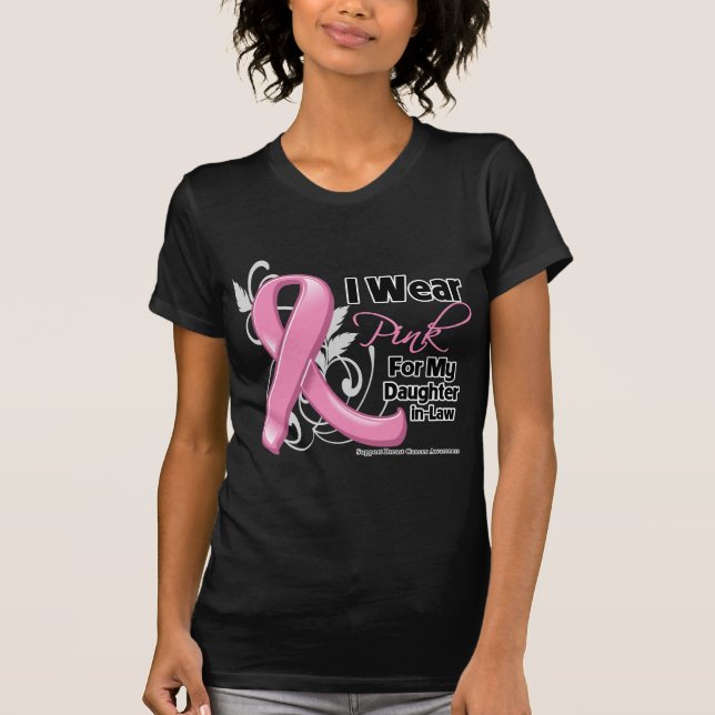 T-shirt Je Porte Du Rose Pour Ma Belle-Fille - Cancer Du S (Devant)