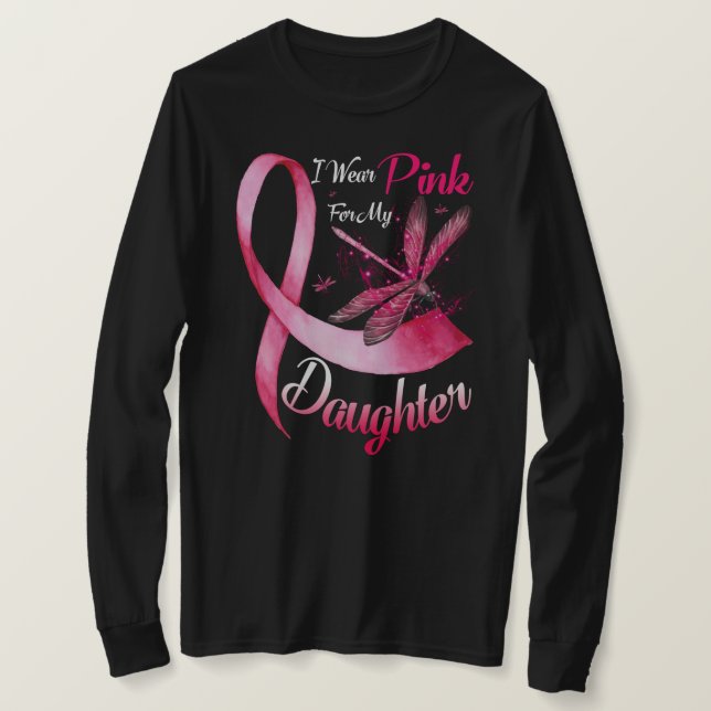 T-shirt Je Porte Du Rose Pour Ma Fille Dragonfly Rose Ribb (Design devant)