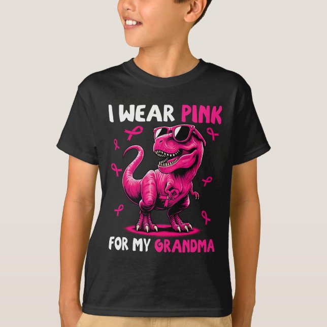T-shirt Je Porte Du Rose Pour Mon Grand-Mère T-rex Dinosau (Devant)