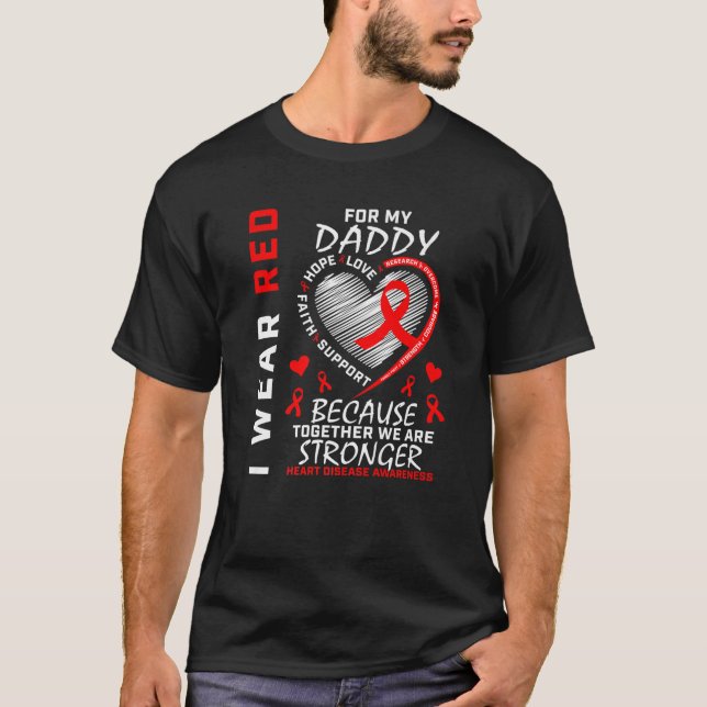 T-shirt Je Porte Du Rouge Pour Mon Papa, Maladie Cardiaque (Devant)