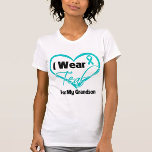 T-shirt Je Porte Du Ruban Coeur Turquoise Pour Mon Petit-F