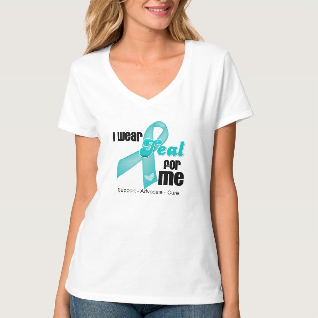 T-shirt Je Porte Du Ruban Turquoise Pour Moi (Devant)