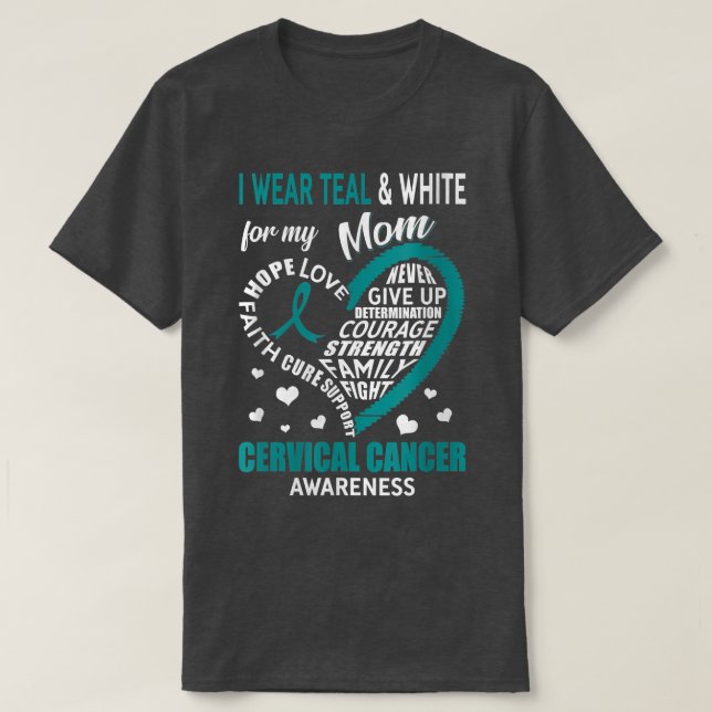 T-shirt Je Porte Du Turquoise Blanc Ma Mère Cancer Du Col  (Design devant)