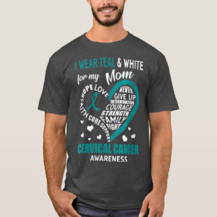 T-shirt Je Porte Du Turquoise Blanc Ma Mère Cancer Du Col