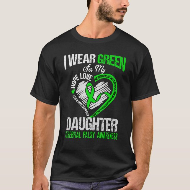 T-shirt Je porte du vert pour ma fille du vert paralytique (Devant)