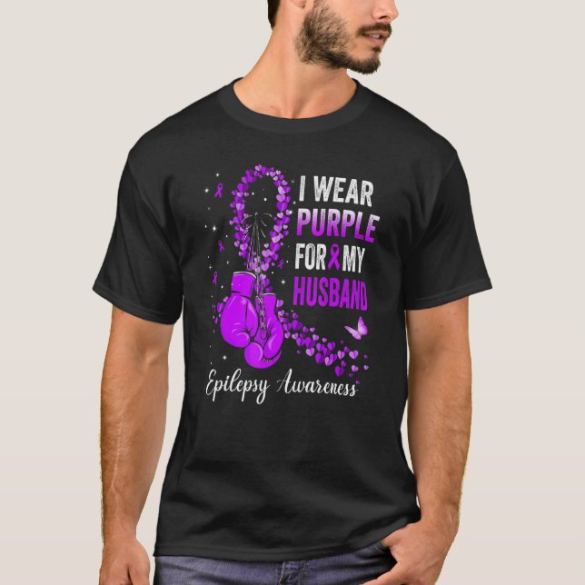 T-shirt Je Porte Du Violet Pour Mon Mari Epilepsie Sensibi (Devant)