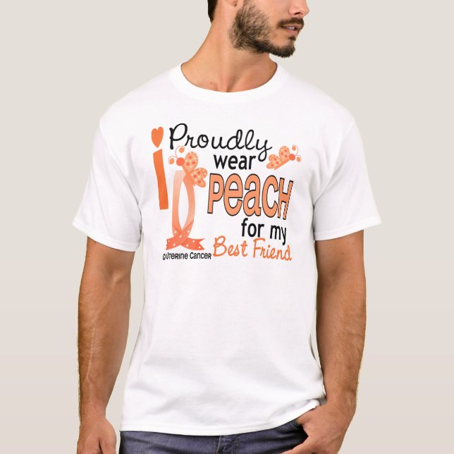 T-shirt Je porte la pêche pour mon Cancer utérin du (Devant)