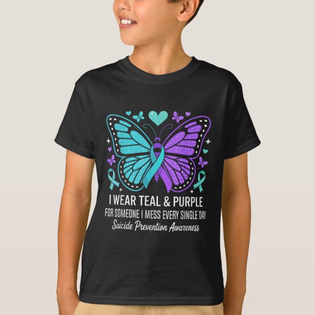 T-shirt Je Porte le &amp Turquoise; Purple Suicide Prevent (Devant)