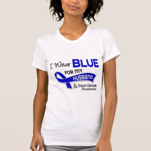 T-shirt Je porte le bleu pour mon cancer du colon du mari