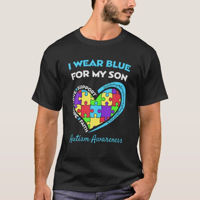 T-shirt Je porte le bleu pour mon fils Sensibilisation sur (Devant)