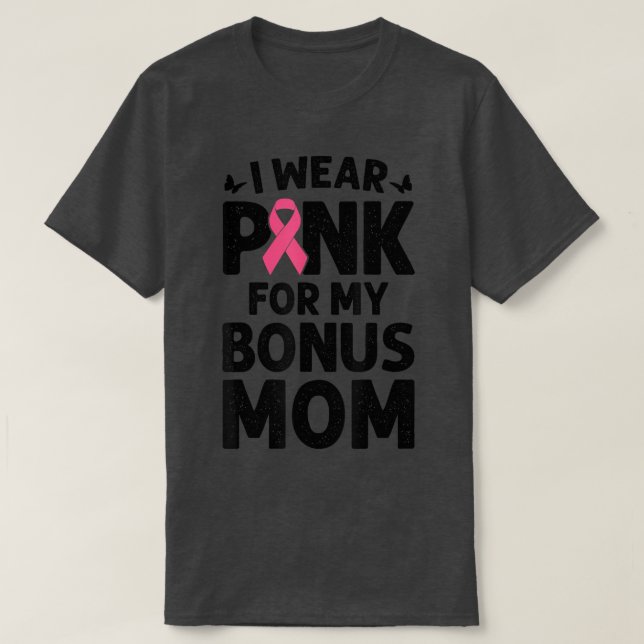 T-shirt Je Porte Le Rose Pour Mon Bonus Maman Papillon Beu (Design devant)