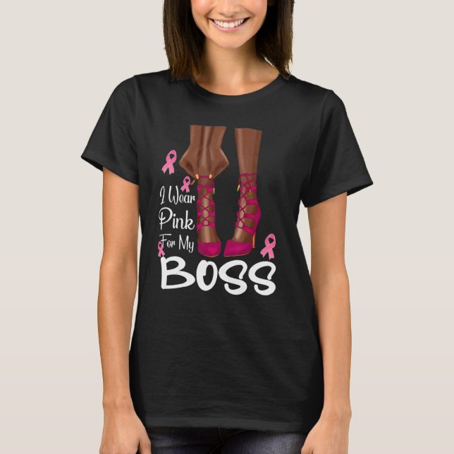 T-shirt Je Porte Le Rose Pour Mon Boss Ribbon Melanin Blac (Devant)
