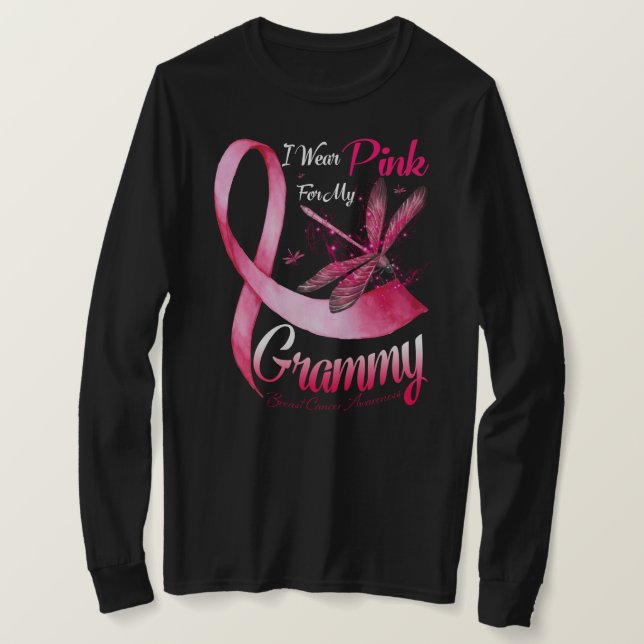 T-shirt Je Porte Le Rose Pour Mon Grammy Dragonfly Rose Ri (Design devant)