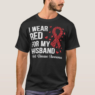 T-shirt Je porte le rouge pour mon mari soutien Maladie ca