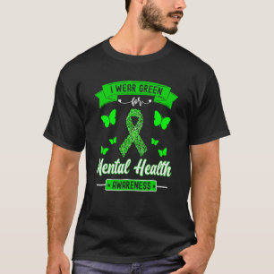 T-shirt Je porte le ruban vert Butterfly Mental Health Awa