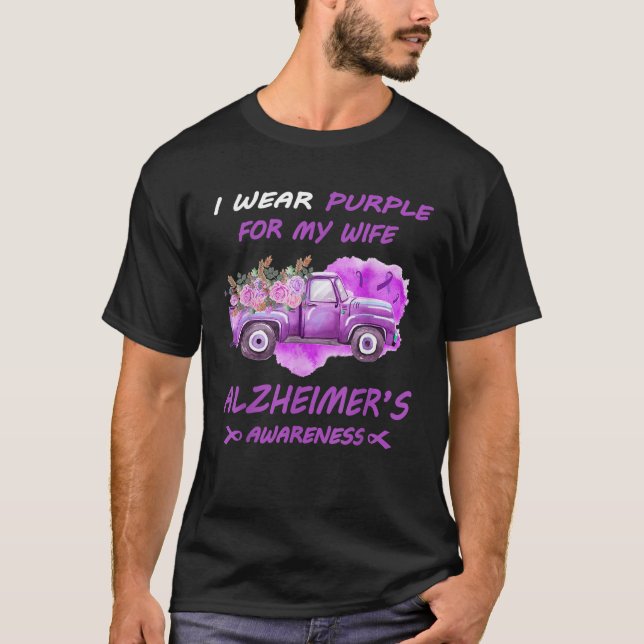T-shirt Je porte le violet pour ma femme Alzheimer Sensibi (Devant)