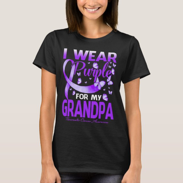 T-shirt Je Porte Le Violet Pour Mon Grand-Père Cancer Panc (Devant)