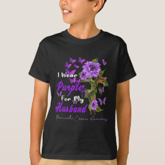 T-shirt Je porte le violet pour mon mari cancer pancréatiq