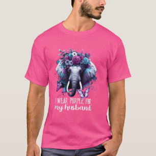 T-shirt Je Porte Le Violet Pour Mon Mari Elephant Alzheime