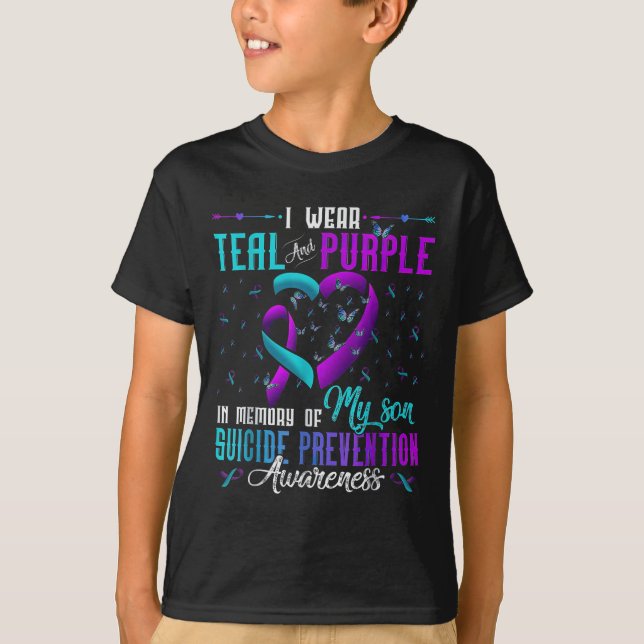 T-shirt Je Porte Le Violet Turquoise Pour Mon Fils Prévent (Devant)