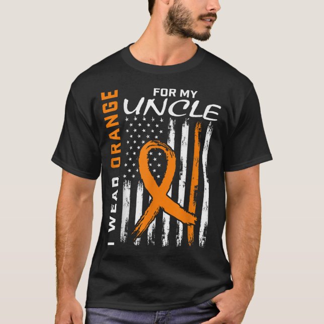 T-shirt Je Porte L'Orange Pour Mon Oncle Leucémie Cancer (Devant)