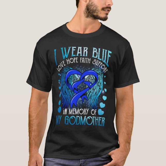 T-shirt Je Porte Mémoire Bleue Mère Colon Cancer Aware (Devant)
