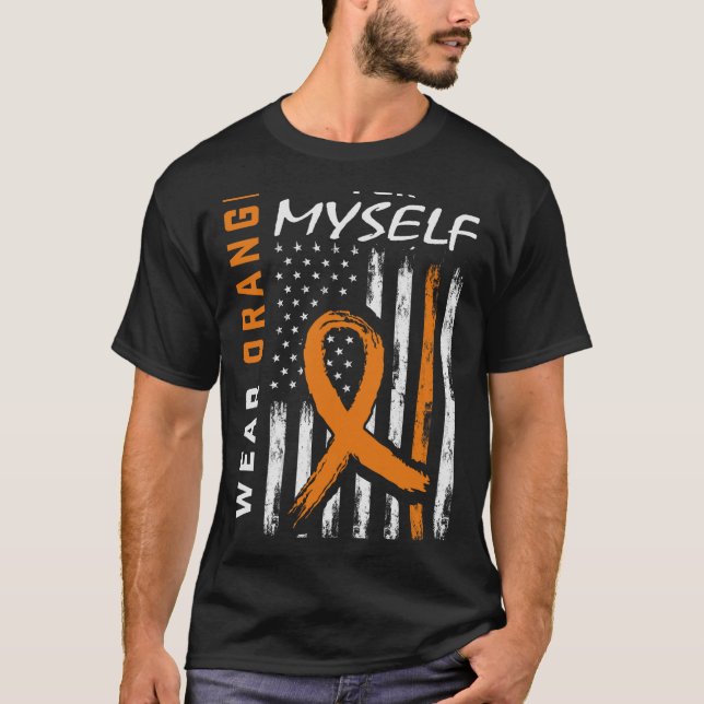 T-shirt Je Porte Orange Pour Moi-Même Leucémie Cancer Awar (Devant)