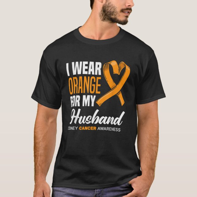 T-shirt Je Porte Orange Pour Mon Mari Soutien Cancer Du Re (Devant)