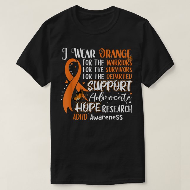 T-shirt Je Porte Orange Ruban Butterfly Support ADHD Award (Design devant)