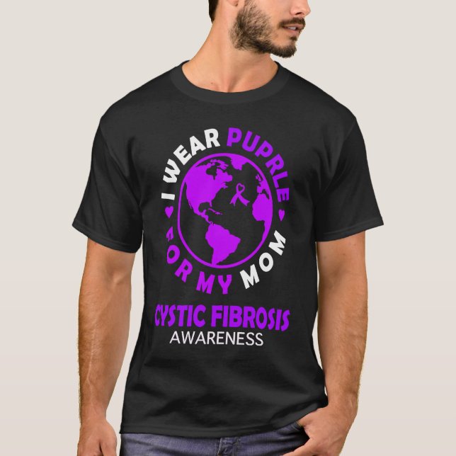 T-shirt Je porte PURPLE pour ma MOM CYSTIC FIBROSIS Sensib (Devant)