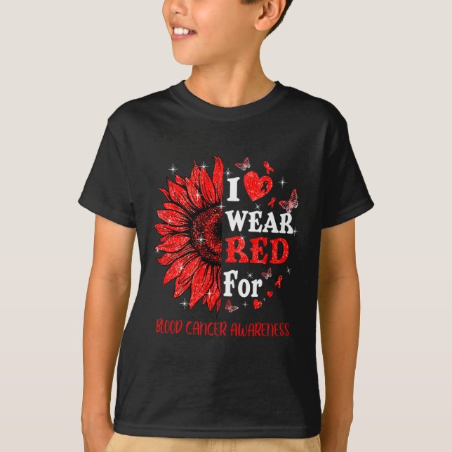 T-shirt Je porte Red Twinkle Coeur Tournesol Sang Cancer A (Devant)