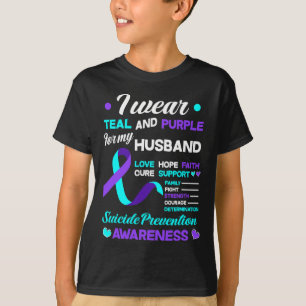 T-shirt Je porte Turquoise et pourpre pour mon mari Suicid