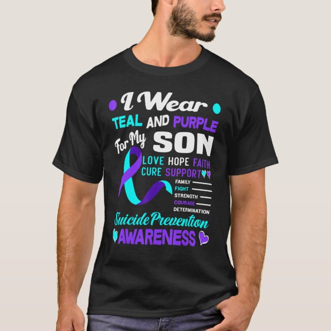 T-shirt Je Porte Turquoise Et Violet Pour Mon Fils Suicide (Devant)