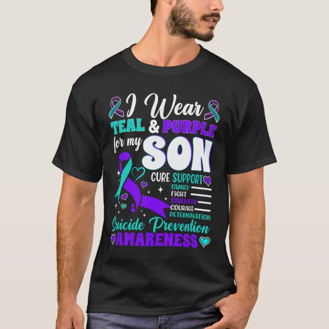 T-shirt Je Porte Turquoise Et Violet Pour Mon Fils Suicide (Devant)