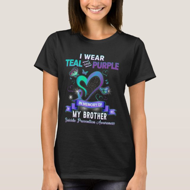 T-shirt Je Porte Turquoise Et Violet Pour Mon Frère Suicid (Devant)