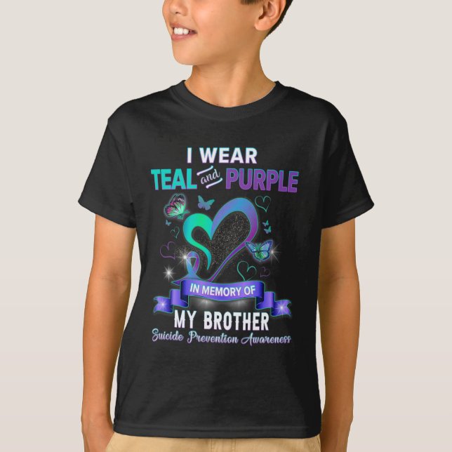 T-shirt Je Porte Turquoise Et Violet Pour Mon Frère Suicid (Devant)