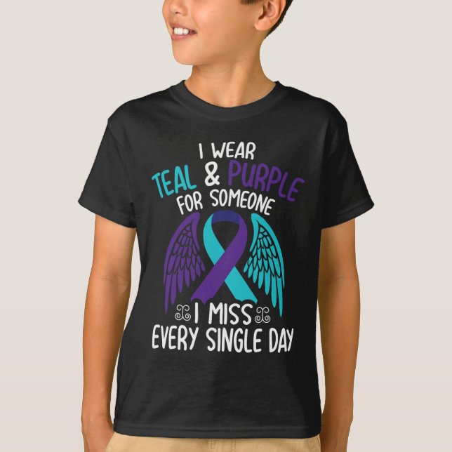 T-shirt Je Porte Turquoise Et Violet Pour Quelqu'Un Que Je (Devant)