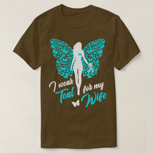 T-shirt Je Porte Turquoise Pour Ma Femme Cancer De L'Ovari (Design devant)