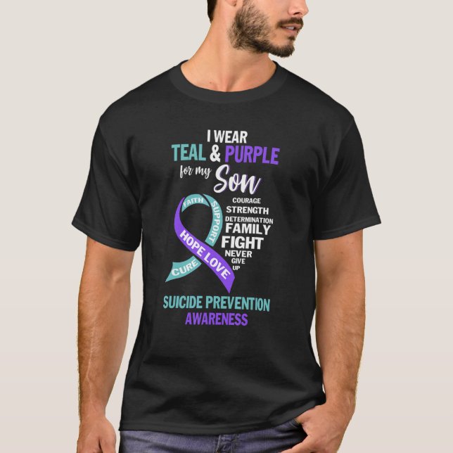 T-shirt Je Porte Turquoise & Violet Pour Mon Fils Préventi (Devant)