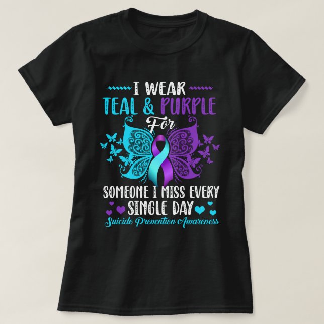 T-shirt Je Porte Turquoise & Violet Pour Quelqu'Un Qui Me  (Design devant)