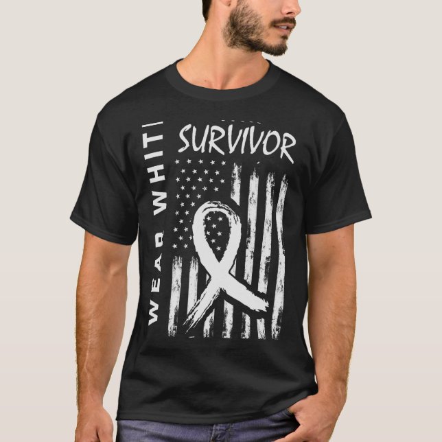 T-shirt Je porte un cancer du poumon blanc Survivant Homme (Devant)