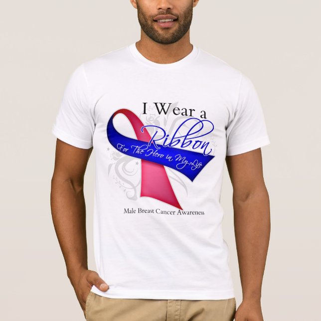 T-shirt Je porte un ruban pour mon héros - cancer du sein (Devant)