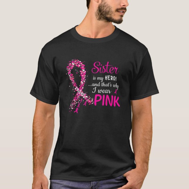 T-shirt Je Porte Un Tee Rose Pour Ma Soeur Ribbon Pink Bre (Devant)
