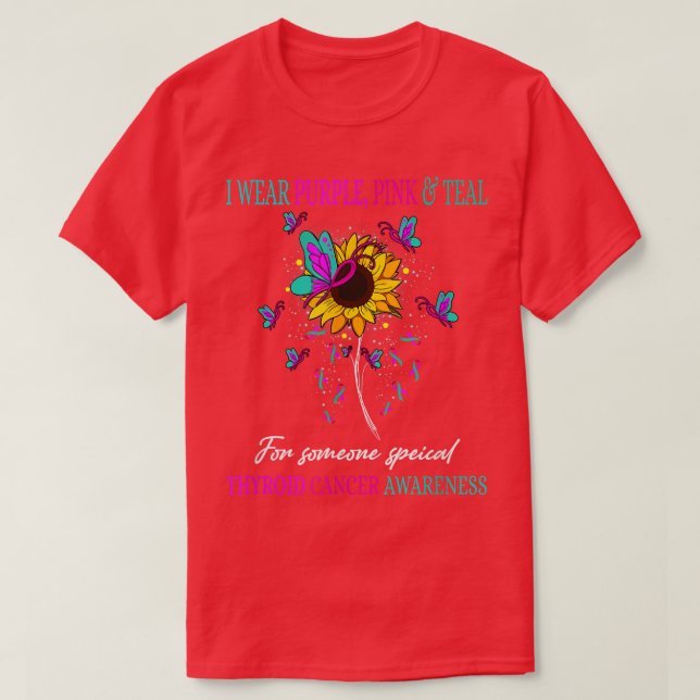T-shirt Je Porte Violet Turquoise & Rose Thyroïde Cancer S (Design devant)