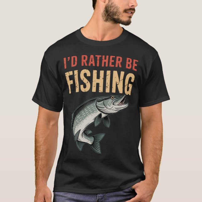 T-shirt Je préférerais pêcher - Conception de poisson bass (Devant)