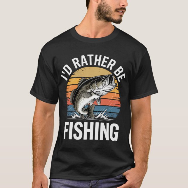 T-shirt Je préférerais pêcher - Conception de poisson bass (Devant)