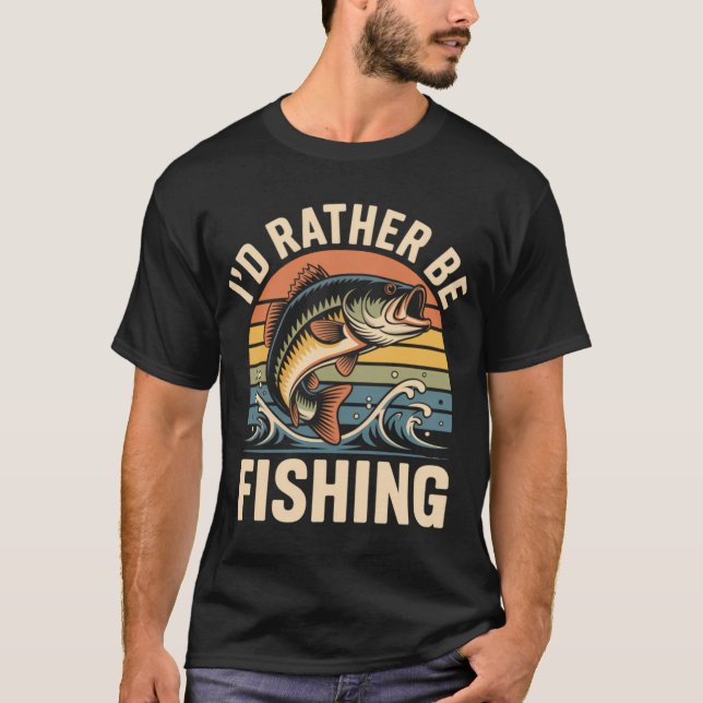 T-shirt Je préférerais pêcher - Conception de poisson bass (Devant)