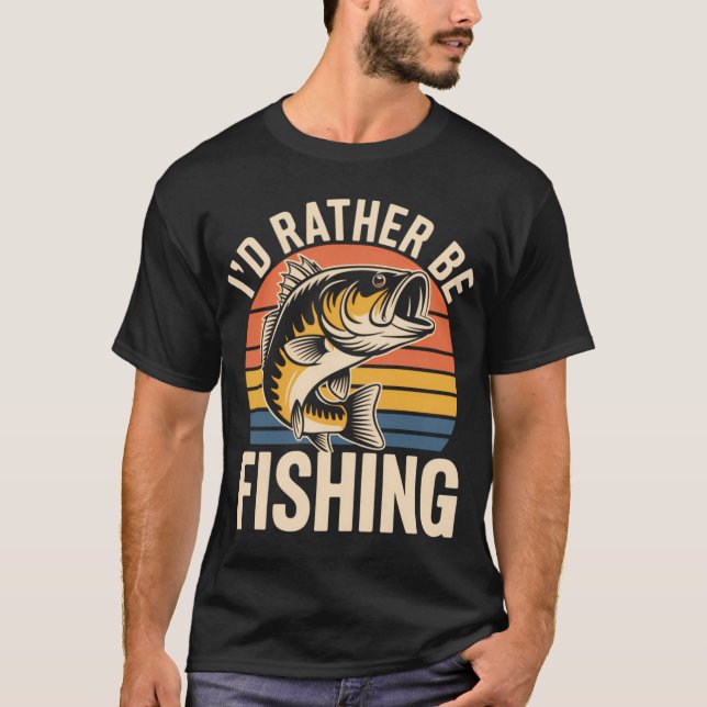 T-shirt Je préférerais pêcher - Conception de poisson bass (Devant)