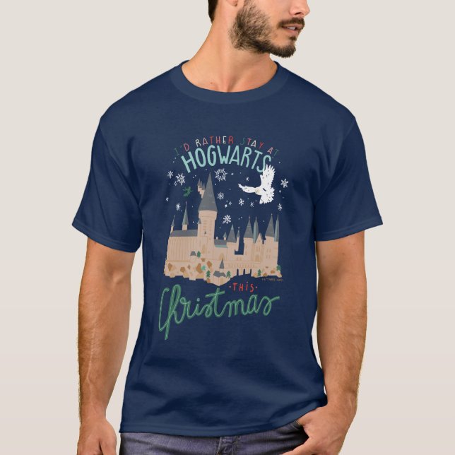 T-shirt Je Préférerais Rester À Hogwarts Ce Noël (Devant)